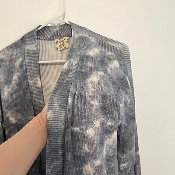 HIPPIE ROSE Blue Tie Dye Ribbed Knit Open Long Sleeve Boho Long Cardigan Sweater - Picture 5 of 13
